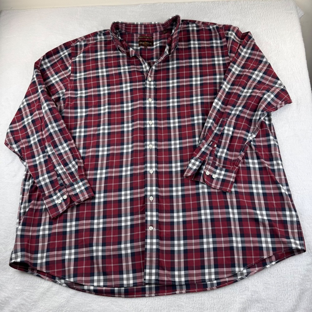 Oak Hill Button Down Shirt Mens 3XLT Red Plaid Wrinkle Free Cotton Long‎ Sleeve